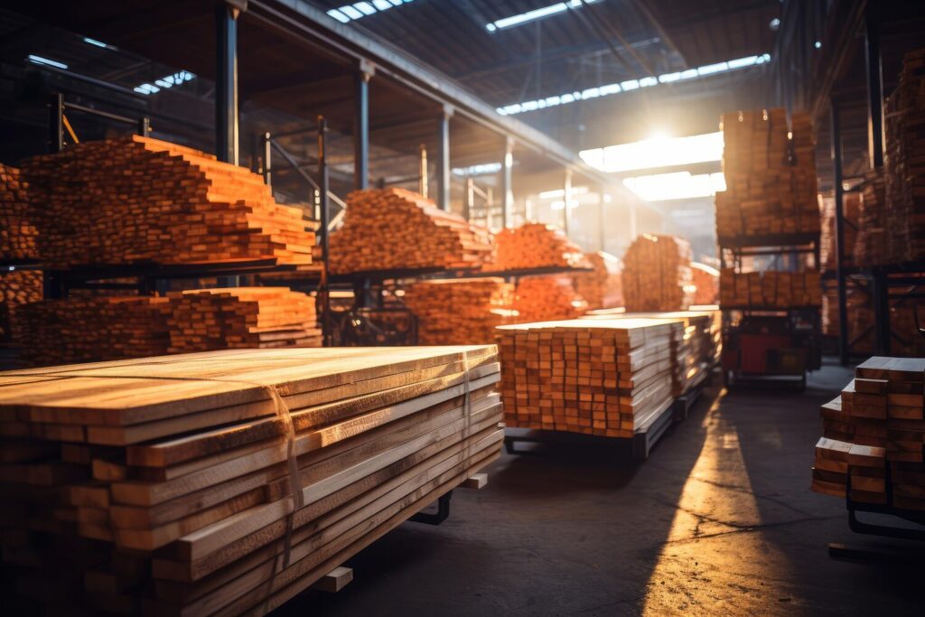 generated illustration piles fresh white oak planks stacked warehouse 1088754 22492